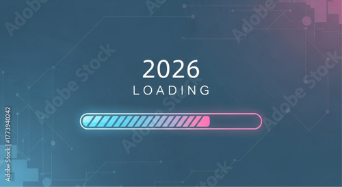 Digital Loading Bar Animation Progressing towards 2026, capturing the anticipation and technological advancement in progress. vector illustration