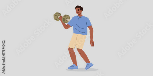 Man lifting dumbbell during workout, training to gain muscle