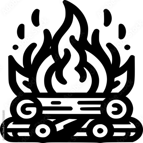 Cozy Campfire: The captivating dance of flames engulfs logs, offering warmth, and a focal point for stories around the campsite. 