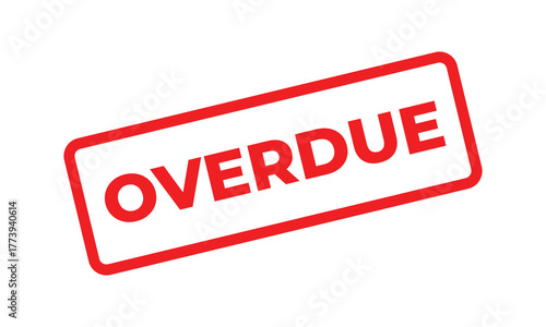 Red overdue stamp text on a white background. Simple rectangular label design used to indicate delayed payment, missed deadline, or pending task in business, office, or administrative documents.