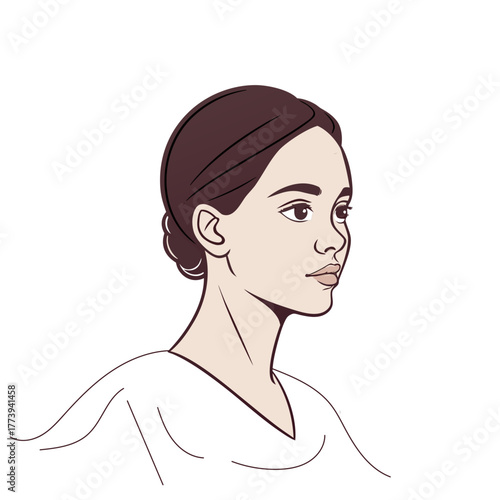 Elegant illustration of a young woman s profile with her hair in a neat bun