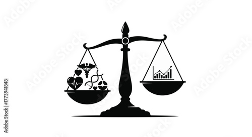 Symbolic scales balancing health and finance, representing healthcare costs and economic impact.