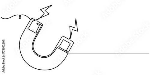 one continuous line drawing of magnet.one line drawing of magnet. single line vector illustration. isolated white background. 