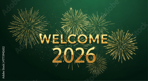 The image captures a vibrant and festive scene, illuminated by a dynamic display of fireworks and celebrating the arrival of a new year  2026. vector illustration