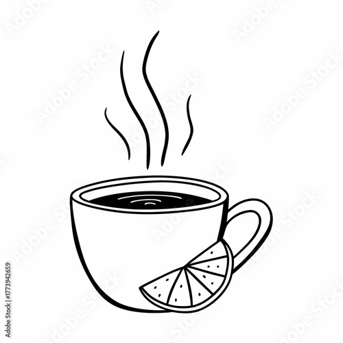 Aromatic cup of tea with lemon wedge