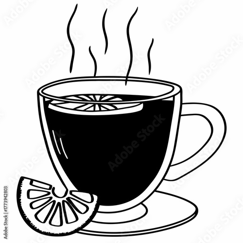 Hot cup of tea with lemon slice