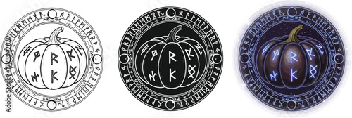 Pumpkin seal with runes illustration vector design for Halloween isolated on white background