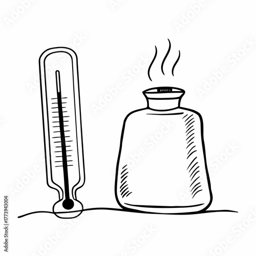 Thermometer and hot water bottle for cold weather