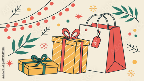 Christmas gift boxes with ribbons and bows holiday presents vector illustration