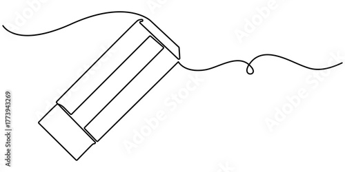 rubber eraser Continuous one line drawing,  outline pro vector illustration, minimalist in white background. 