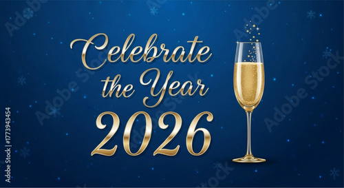 A festive image to celebrate a New Year 2026 with champagne. vector illustration