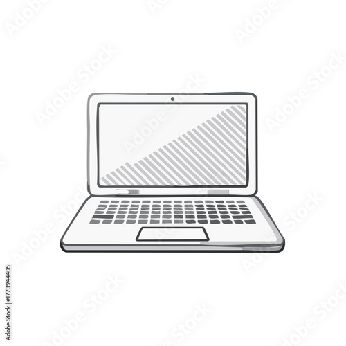 Hand drawn open laptop computer illustration in a sketchy doodle style