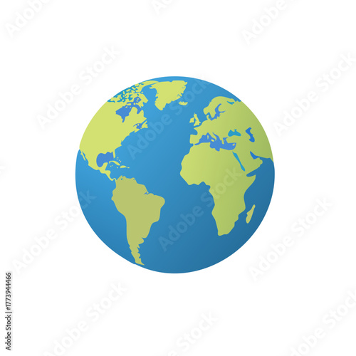 Illustration of World Globe With Blue Oceans and Green Continents on White Background