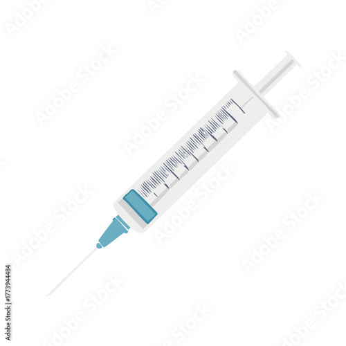 Illustration of a modern medical syringe filled with blue liquid for healthcare and treatment