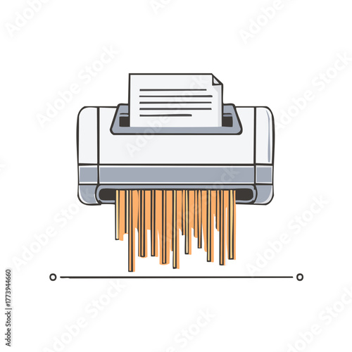 Paper shredder machine destroying confidential document for data security privacy protection illustration
