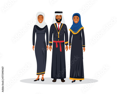 Business professionals in traditional Arabic Business Team in Formal Attire Vector Isolated muslim female male characters Arabic Business group