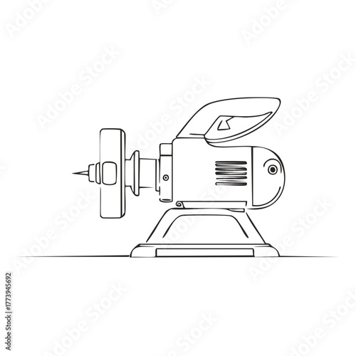Industrial workshop electric bench grinder machine line art illustration