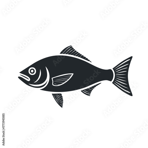 Minimalist black fish silhouette vector illustration representing aquatic life and seafood concept