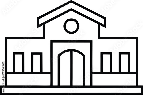 Railway Station Outline Icon Vector Illustration on White Background