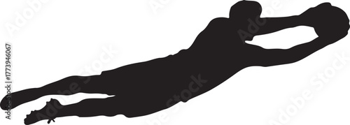 Goalkeeper Diving Silhouette Catching Ball in Mid Air Isolated Graphic