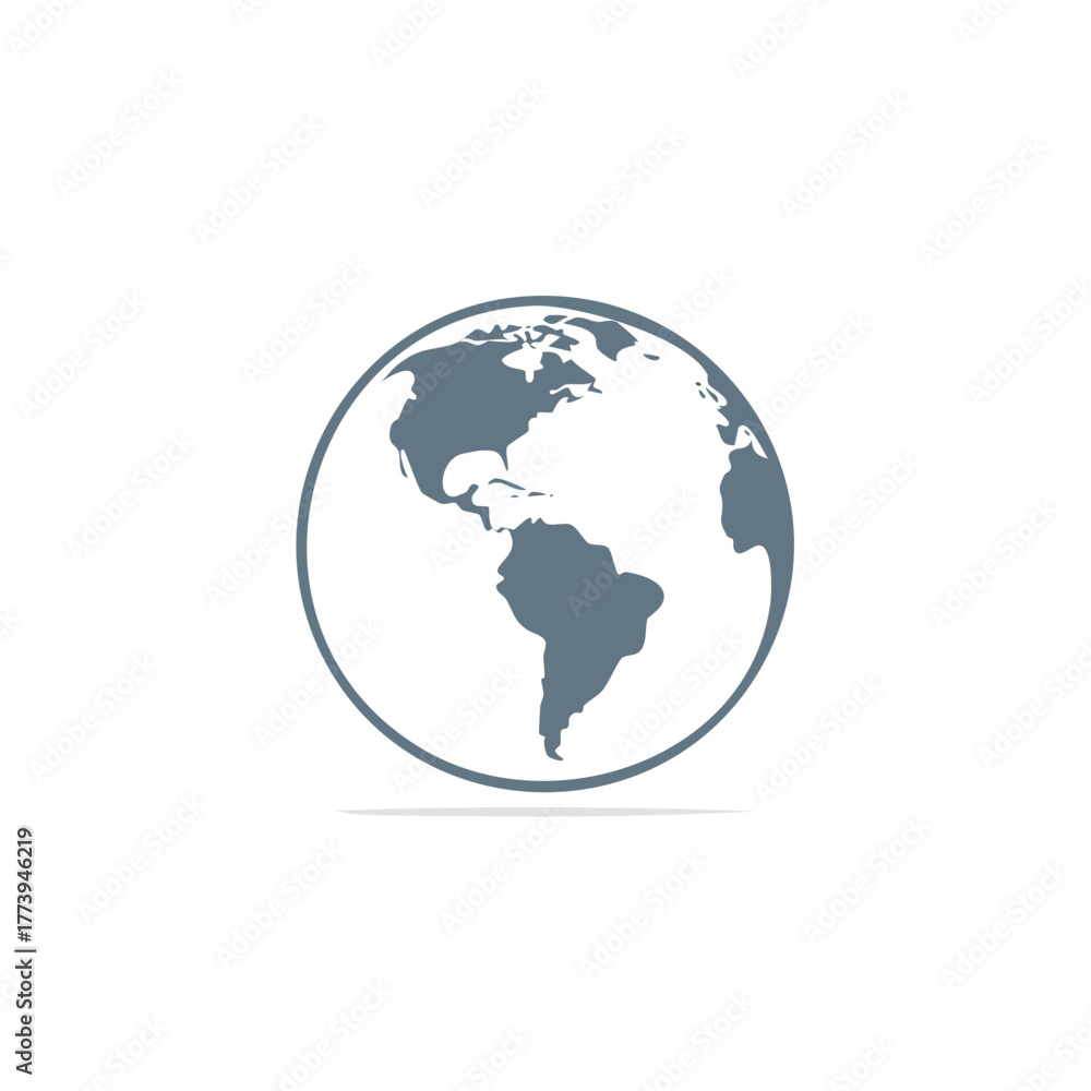 Fototapeta premium Minimalist Earth Icon Showing Continents of North and South America