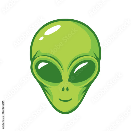 Friendly green alien head cartoon illustration with smiling expression