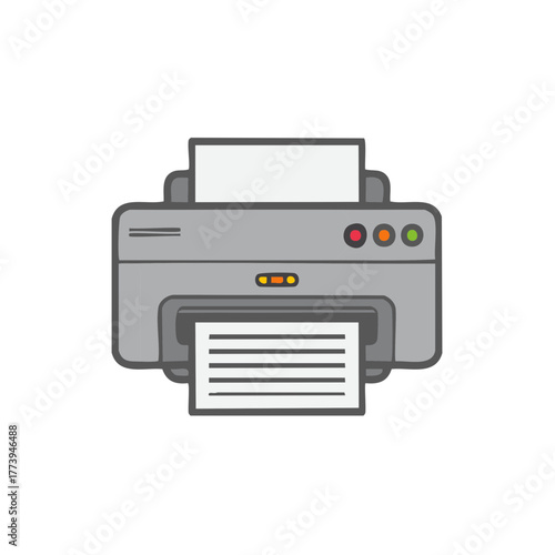 Digital vector icon of a grey printer showing paper input and output