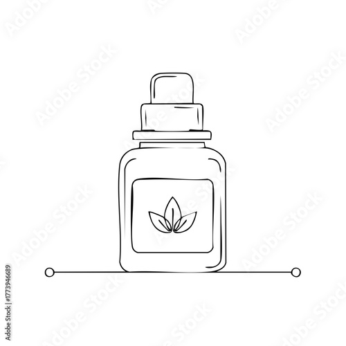 Essential oil bottle with leaf design outline illustration