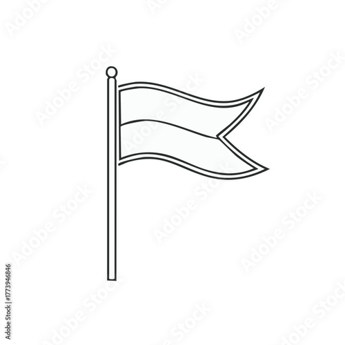 Simple monochrome outline of a pennant flag on a pole, graphic element for maps or indications
