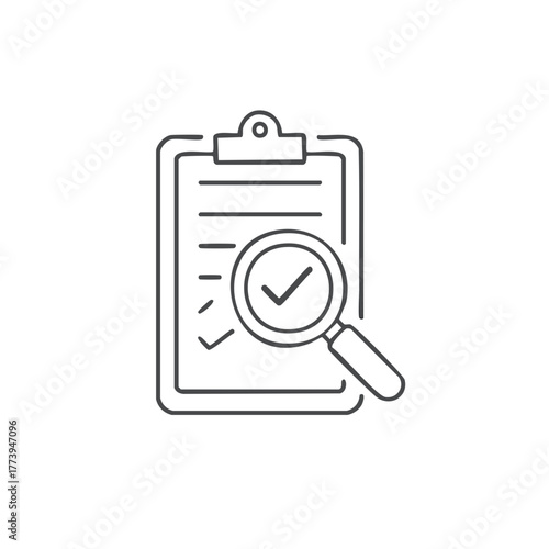 Examination and Approval List Magnified Checkmark Outline Illustration for Document Review
