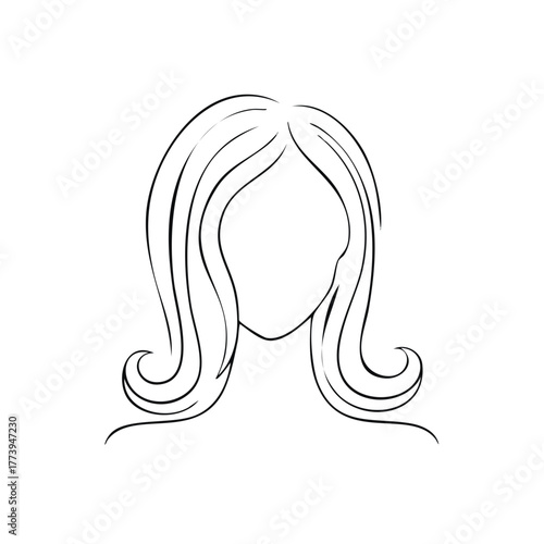 Stylized female hair outline with cascading wavy strands and curls creating a silhouette