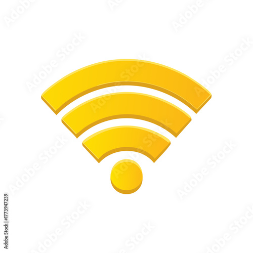 3D Rendered Yellow Wifi Symbol, Wireless Internet Connection Icon on White Background