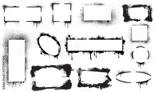 Grunge Graffiti Stencil Frames – Spray Paint Borders, Splatter Ink Shapes, Airbrush Texture Rectangles and Squares Vector