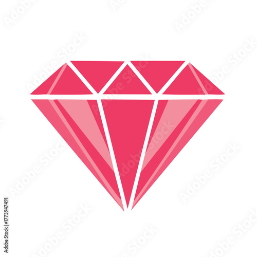 Vibrant Pink Gemstone Illustration with Faceted Surfaces