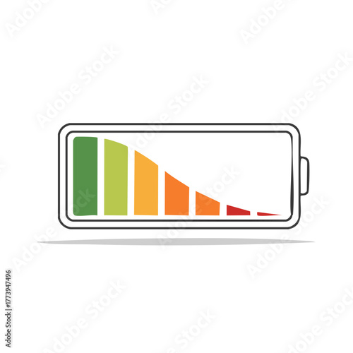 Depleted Battery Symbol with Color Scale Indicating Low Power Vector Illustration