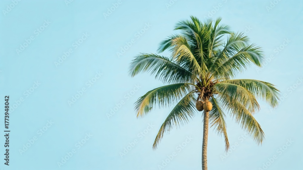 Obraz premium A lone palm tree against a clear blue sky.