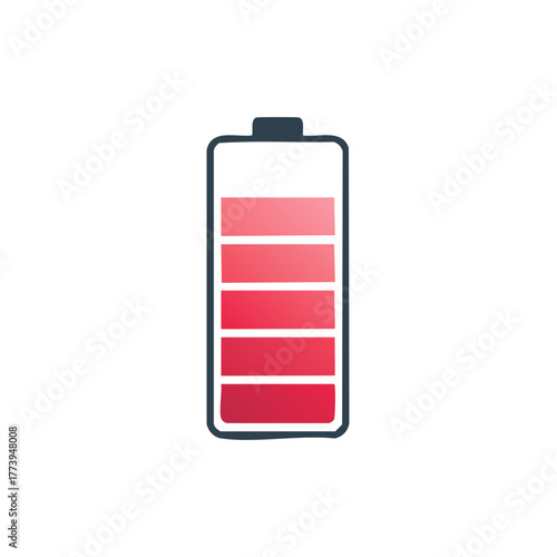 Vector Graphic of Battery with Five Red Bars Showing Mid-Level Energy Charge