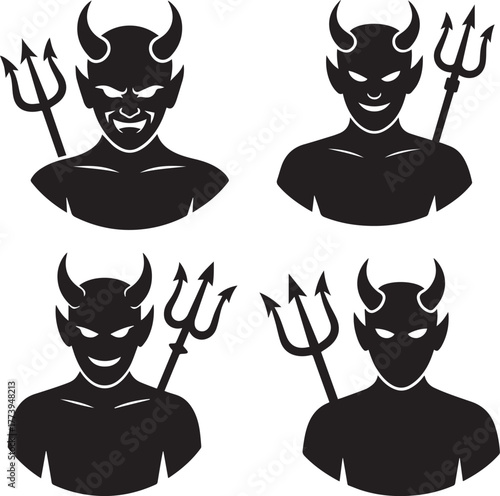 Devil Silhouette Icons | Demon Face Vector Set | Evil Character Illustration for Halloween and Fantasy Design