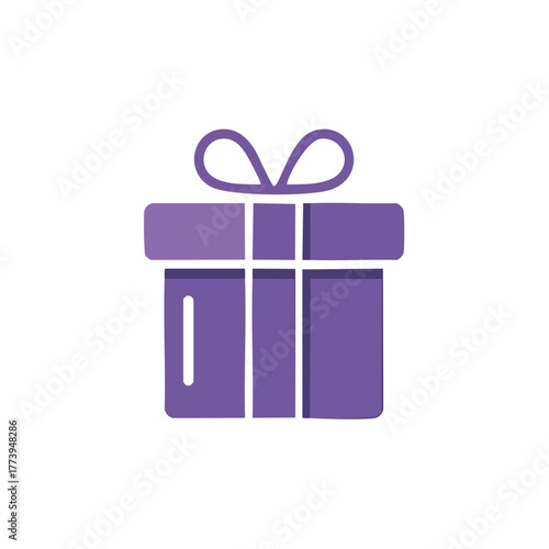 Stylized purple gift box with ribbon bow, a present for celebrations, holidays, and special occasions
