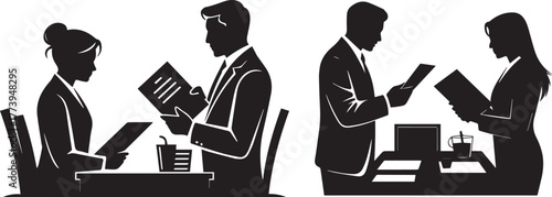 Business Meeting Silhouette Icons | Office Discussion Vector Set | Professional Collaboration Illustration