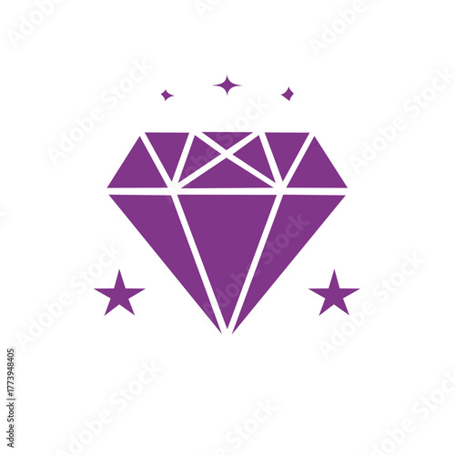 Purple diamond and stars icon simple geometric design for luxury and celebration