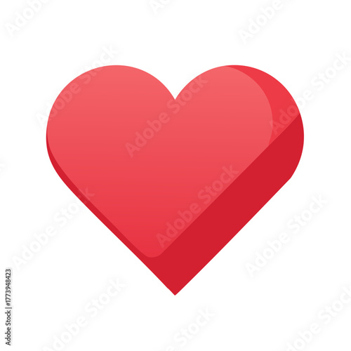 Vibrant red heart icon with modern three dimensional design representing love romance and passion