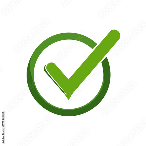Green check mark icon in a circle, a symbol of approval, success, and validation