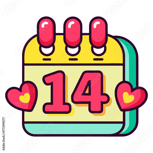 Valentine's day calendar icon february fourteenth love hearts romantic date reminder holiday vector