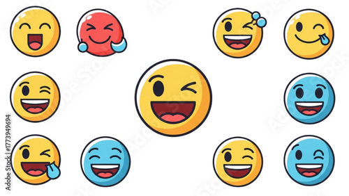 Diverse Collection of Colorful and Expressive Emoji Icons for Digital Communication