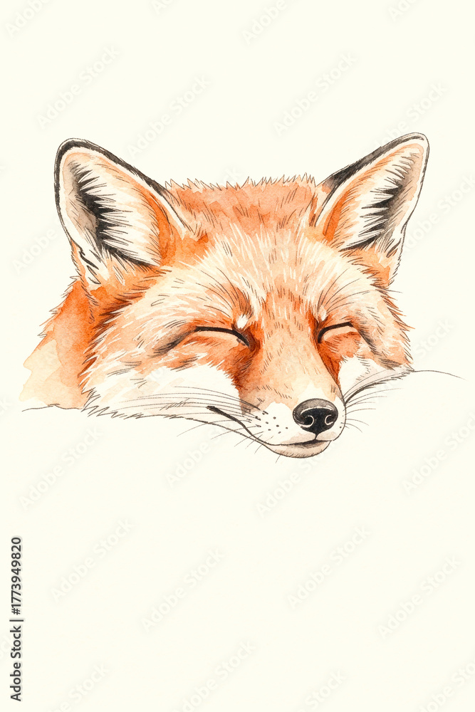 Fototapeta premium Illustration of a sleeping fox face, cute and serene animal portrait