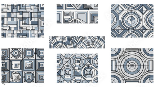 Geometric Patterns in Blue and Gray Tones - Seamless Textures for Design