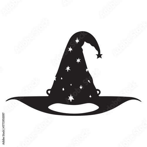 Black silhouette of a wizard hat with stars