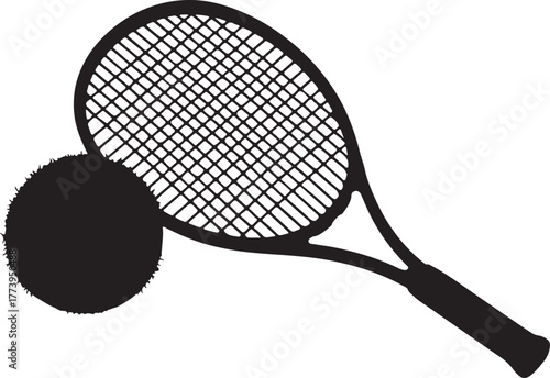 Tennis racket and ball silhouette vector illustration for sports design
