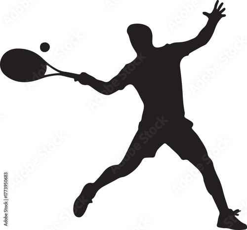 Silhouette of Tennis Player Hitting Ball in Action Graphic Design